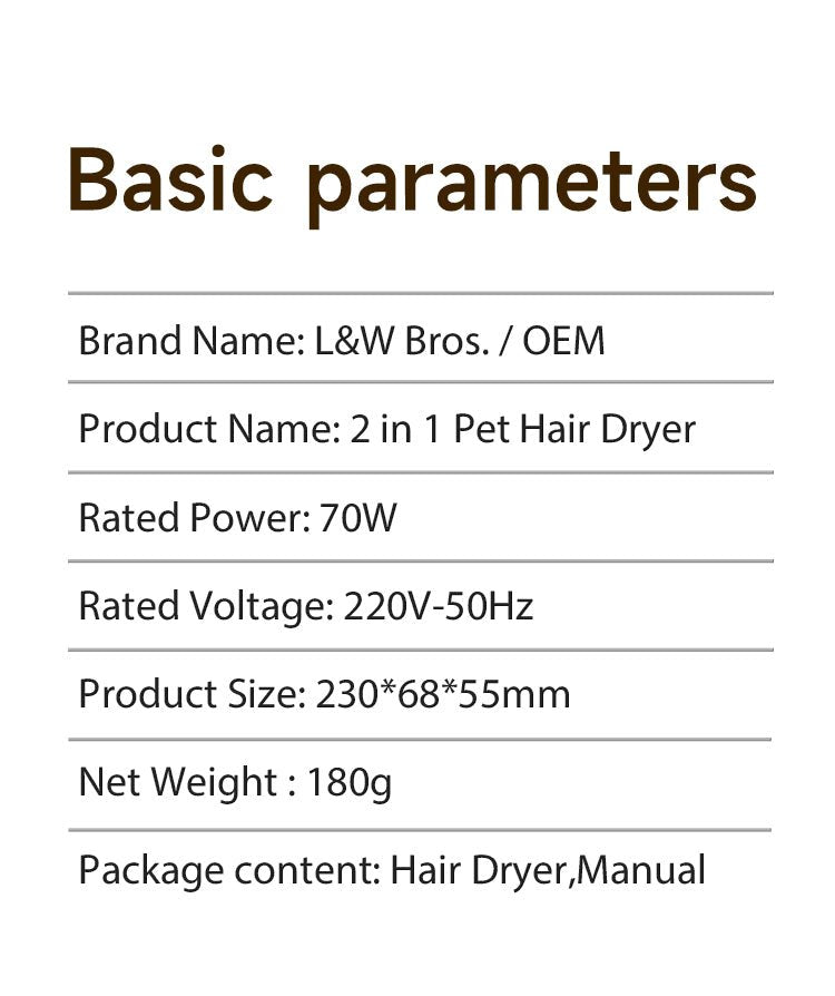 L&W BROS 2 in 1 Hair volumizing dryer for soft coats