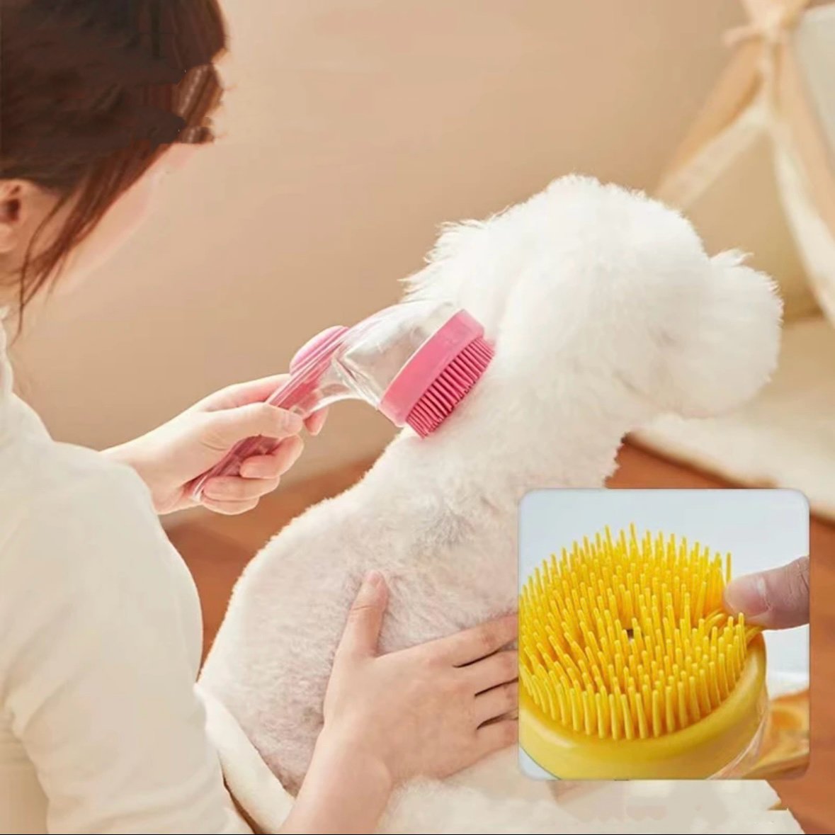 Grooming Brush with Built-In Soap Dispenser