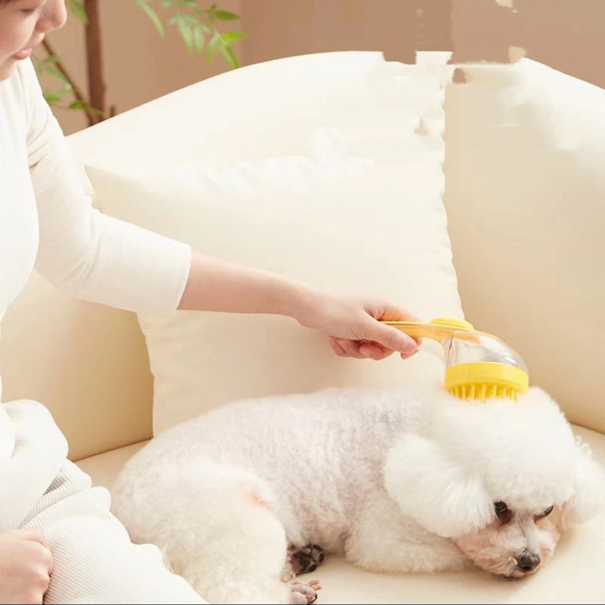 Grooming Brush with Built-In Soap Dispenser