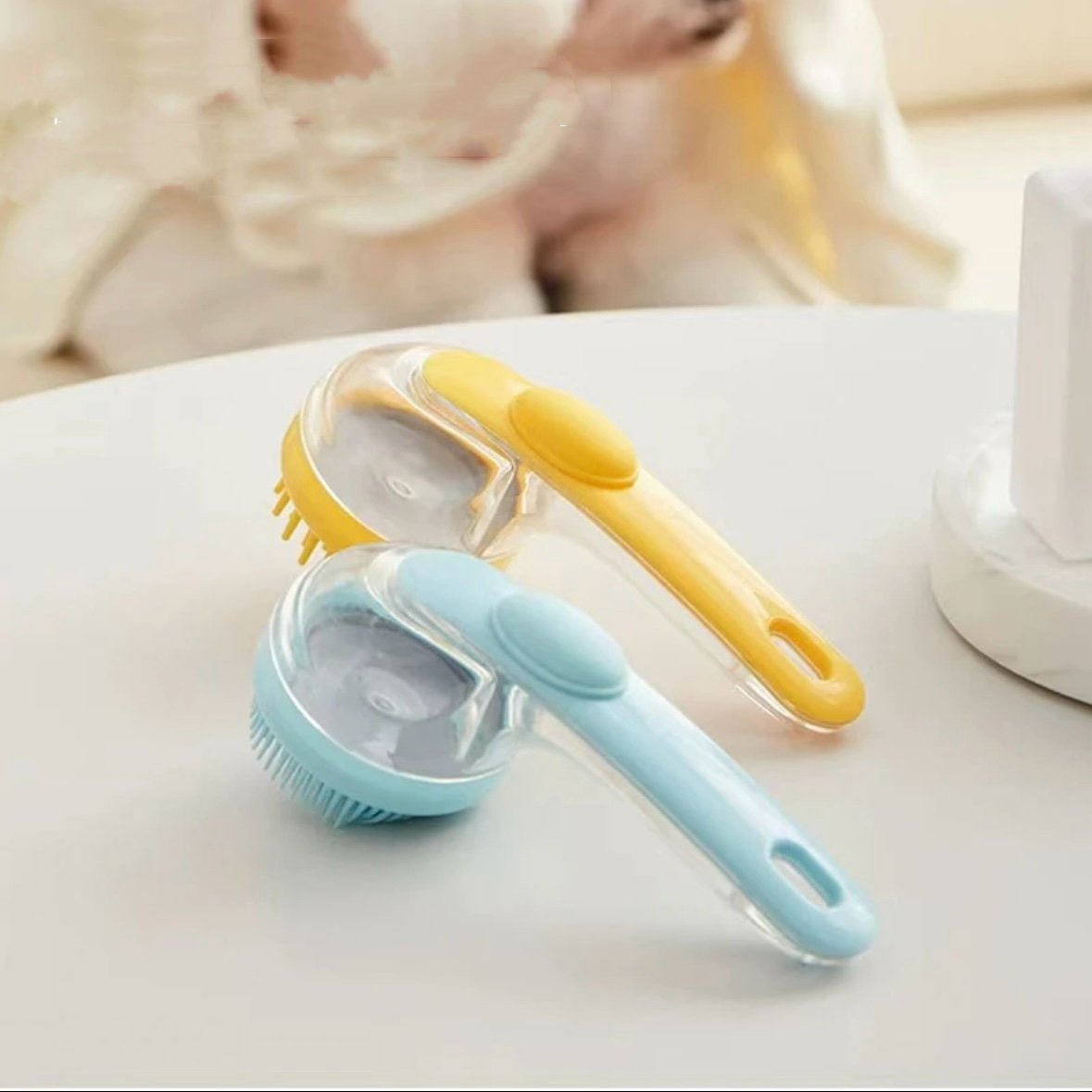 Grooming Brush with Built-In Soap Dispenser