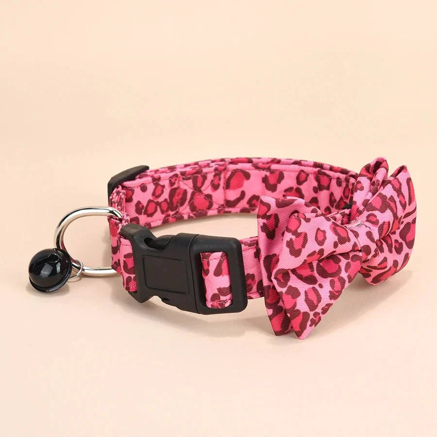 Luxury Leopard Print Collar with Detachable Bow