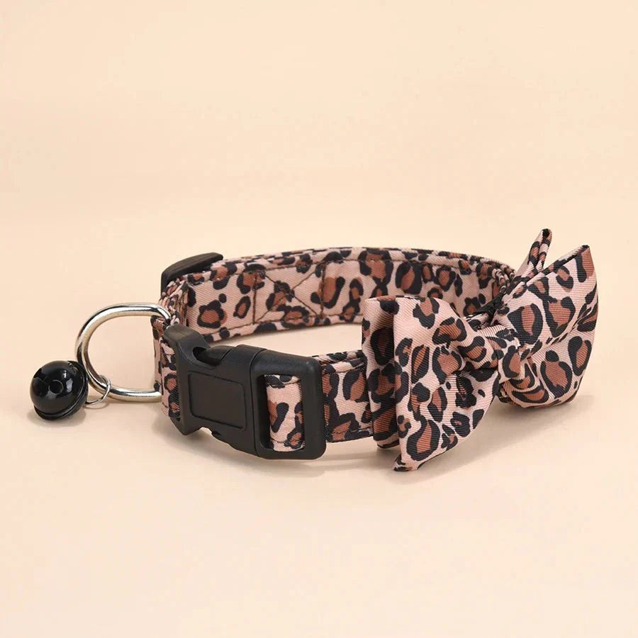 Luxury Leopard Print Collar with Detachable Bow
