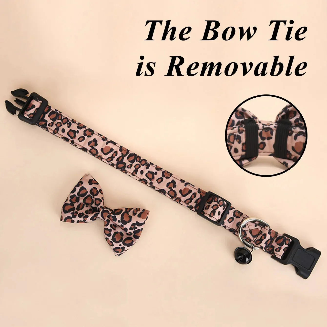 Luxury Leopard Print Collar with Detachable Bow