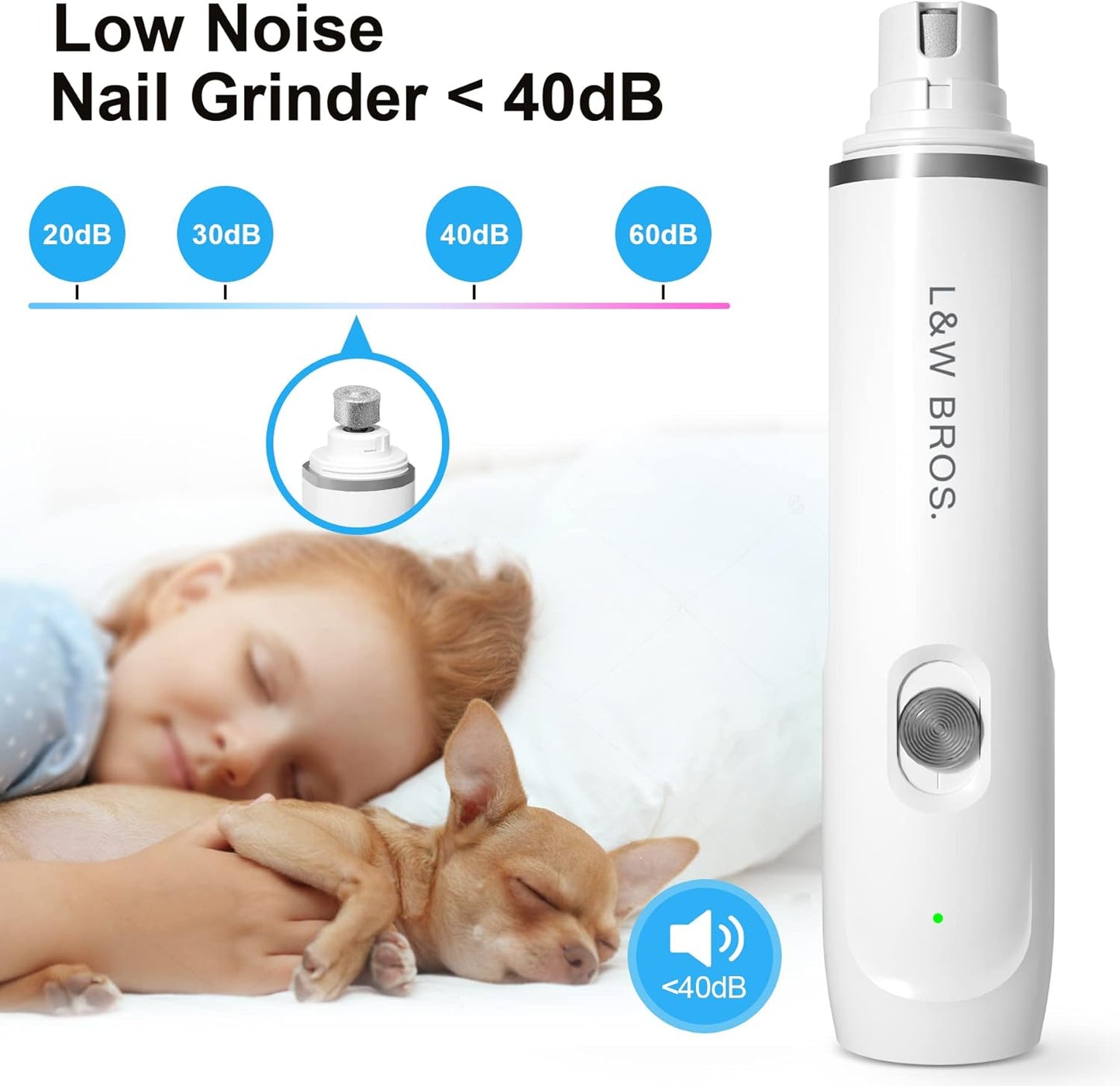 L&W BROS Rechargeable Nail Grinder Low-Noise