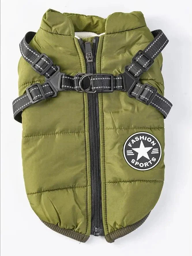 Warm Winter Coat for Dogs with Built-in Harness