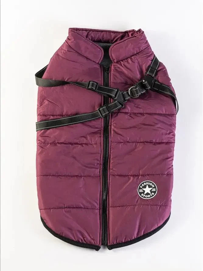 Warm Winter Coat for Dogs with Built-in Harness