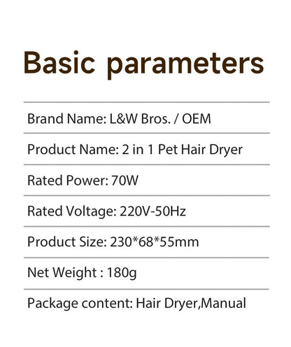 L&W BROS 2 in 1 Hair volumizing dryer for soft coats