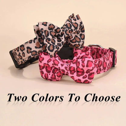 Luxury Leopard Print Collar with Detachable Bow