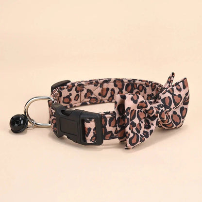 Luxury Leopard Print Collar with Detachable Bow