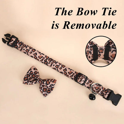 Luxury Leopard Print Collar with Detachable Bow